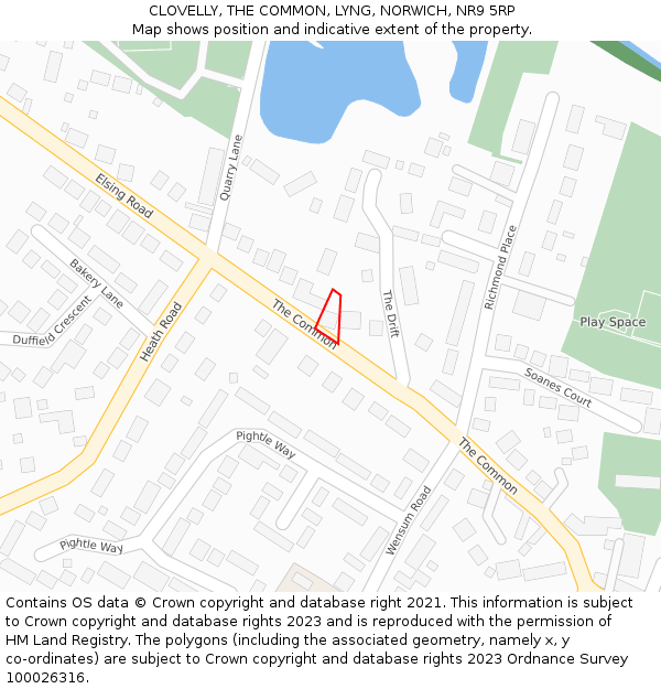 CLOVELLY, THE COMMON, LYNG, NORWICH, NR9 5RP: Location map and indicative extent of plot