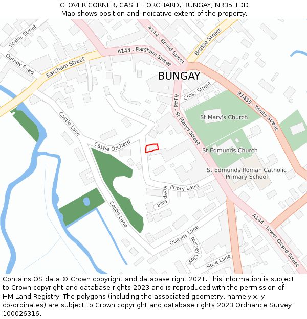 CLOVER CORNER, CASTLE ORCHARD, BUNGAY, NR35 1DD: Location map and indicative extent of plot