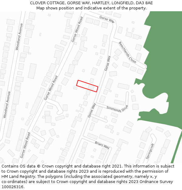 CLOVER COTTAGE, GORSE WAY, HARTLEY, LONGFIELD, DA3 8AE: Location map and indicative extent of plot