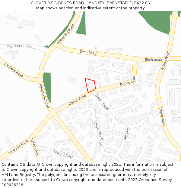 CLOVER RISE, DENES ROAD, LANDKEY, BARNSTAPLE, EX32 0JY: Location map and indicative extent of plot