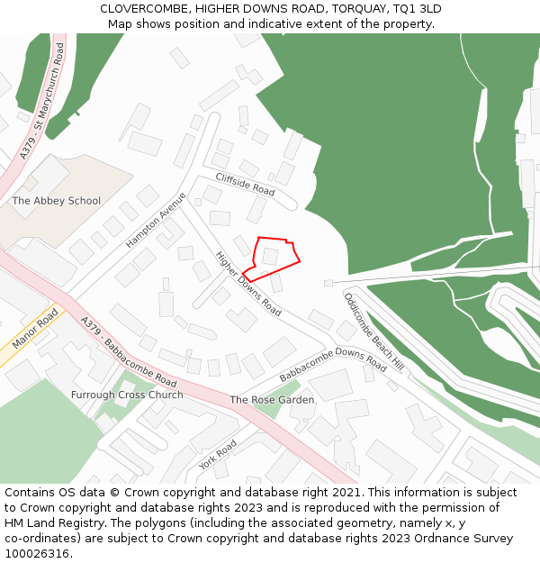 CLOVERCOMBE, HIGHER DOWNS ROAD, TORQUAY, TQ1 3LD: Location map and indicative extent of plot