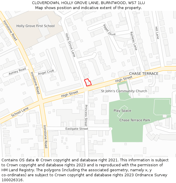 CLOVERDOWN, HOLLY GROVE LANE, BURNTWOOD, WS7 1LU: Location map and indicative extent of plot