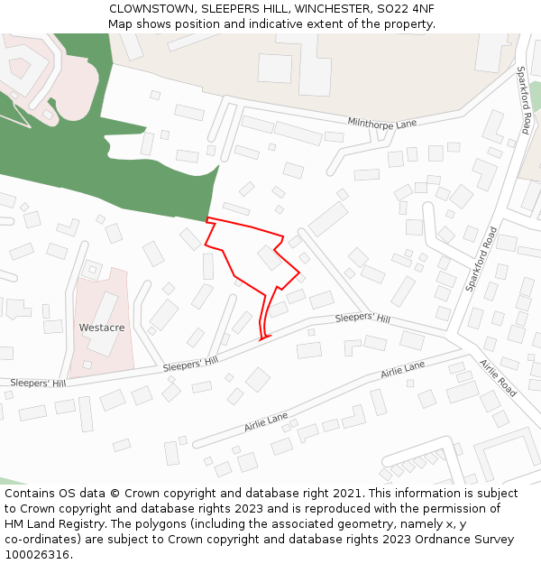 CLOWNSTOWN, SLEEPERS HILL, WINCHESTER, SO22 4NF: Location map and indicative extent of plot