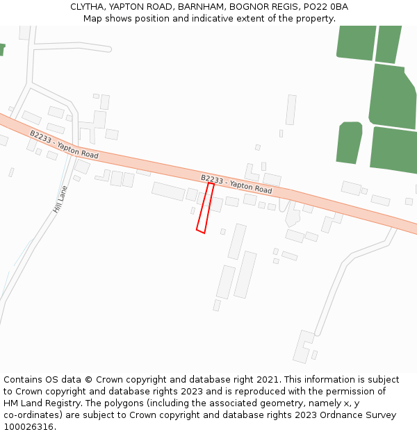 CLYTHA, YAPTON ROAD, BARNHAM, BOGNOR REGIS, PO22 0BA: Location map and indicative extent of plot