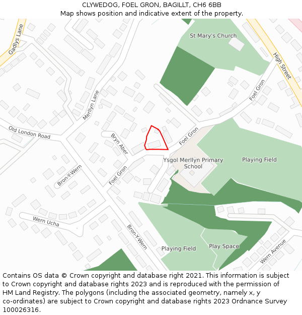 CLYWEDOG, FOEL GRON, BAGILLT, CH6 6BB: Location map and indicative extent of plot