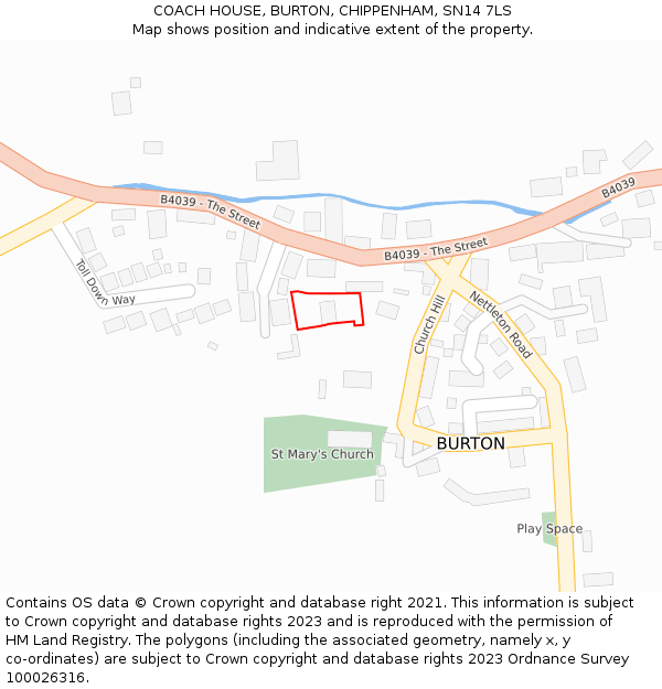 COACH HOUSE, BURTON, CHIPPENHAM, SN14 7LS: Location map and indicative extent of plot