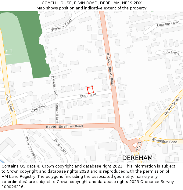 COACH HOUSE, ELVIN ROAD, DEREHAM, NR19 2DX: Location map and indicative extent of plot