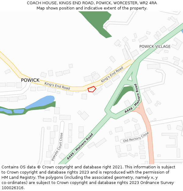 COACH HOUSE, KINGS END ROAD, POWICK, WORCESTER, WR2 4RA: Location map and indicative extent of plot