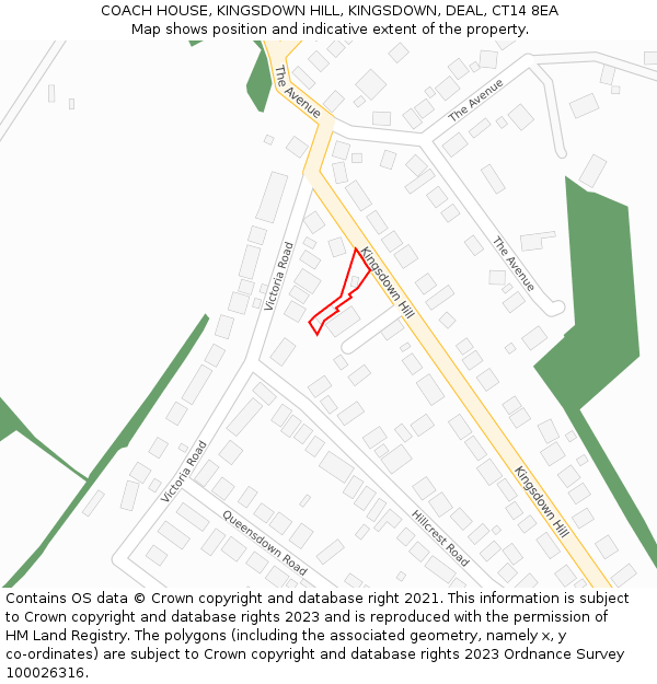 COACH HOUSE, KINGSDOWN HILL, KINGSDOWN, DEAL, CT14 8EA: Location map and indicative extent of plot