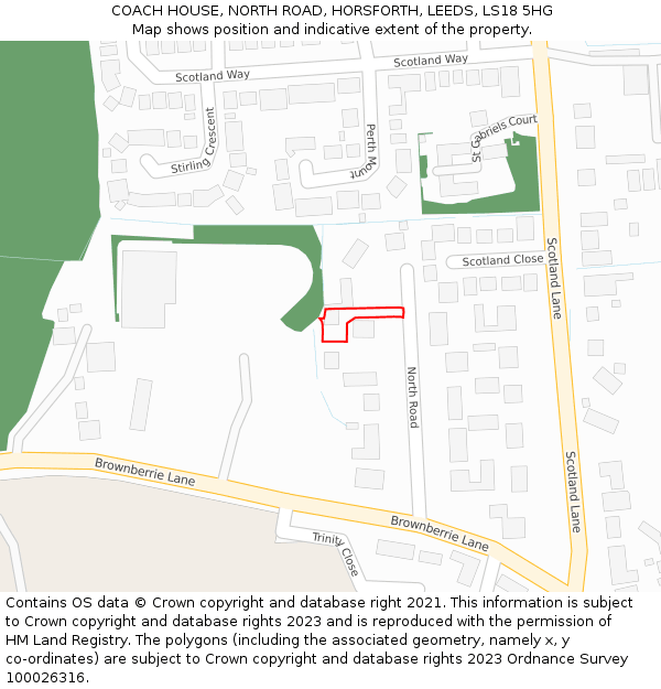 COACH HOUSE, NORTH ROAD, HORSFORTH, LEEDS, LS18 5HG: Location map and indicative extent of plot