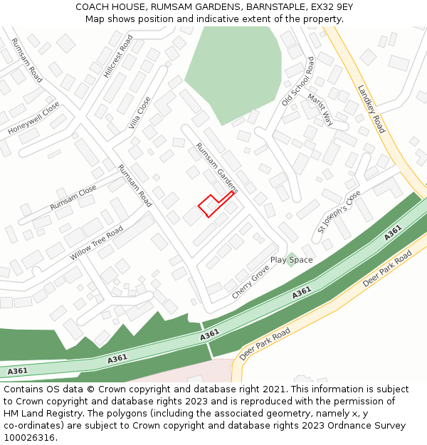 COACH HOUSE, RUMSAM GARDENS, BARNSTAPLE, EX32 9EY: Location map and indicative extent of plot