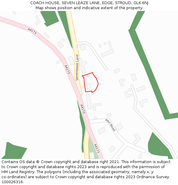 COACH HOUSE, SEVEN LEAZE LANE, EDGE, STROUD, GL6 6NJ: Location map and indicative extent of plot