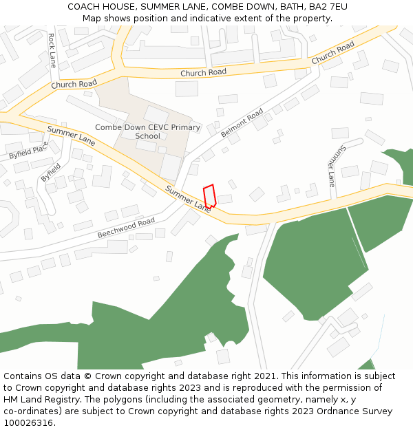 COACH HOUSE, SUMMER LANE, COMBE DOWN, BATH, BA2 7EU: Location map and indicative extent of plot