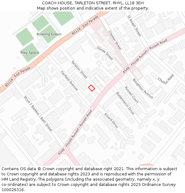 COACH HOUSE, TARLETON STREET, RHYL, LL18 3EH: Location map and indicative extent of plot