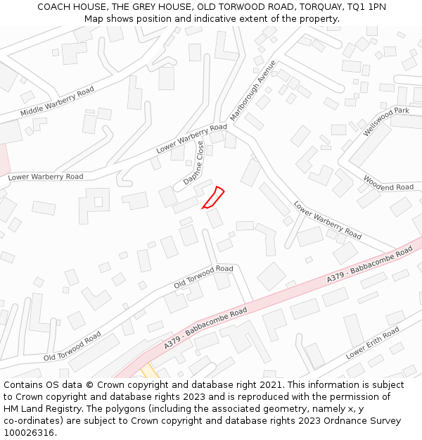 COACH HOUSE, THE GREY HOUSE, OLD TORWOOD ROAD, TORQUAY, TQ1 1PN: Location map and indicative extent of plot