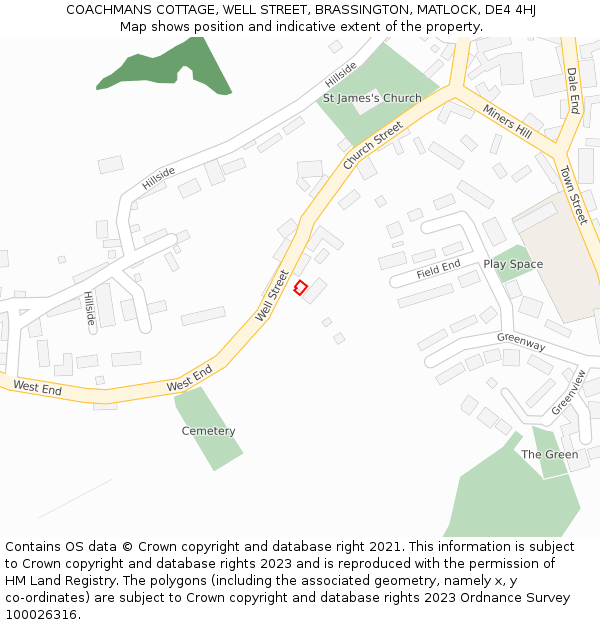 COACHMANS COTTAGE, WELL STREET, BRASSINGTON, MATLOCK, DE4 4HJ: Location map and indicative extent of plot