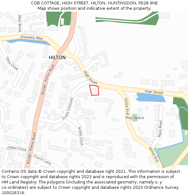 COB COTTAGE, HIGH STREET, HILTON, HUNTINGDON, PE28 9NE: Location map and indicative extent of plot