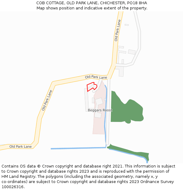 COB COTTAGE, OLD PARK LANE, CHICHESTER, PO18 8HA: Location map and indicative extent of plot