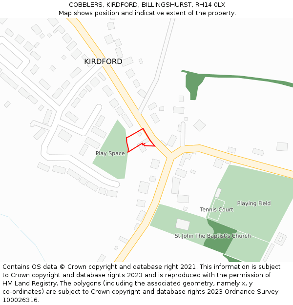 COBBLERS, KIRDFORD, BILLINGSHURST, RH14 0LX: Location map and indicative extent of plot