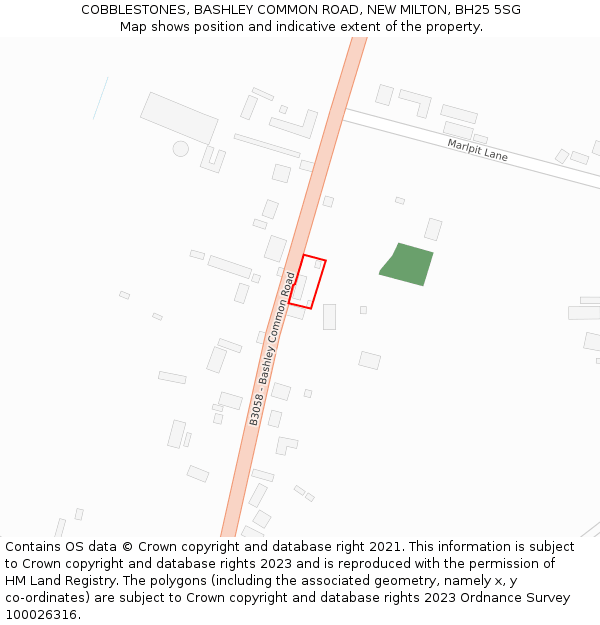 COBBLESTONES, BASHLEY COMMON ROAD, NEW MILTON, BH25 5SG: Location map and indicative extent of plot