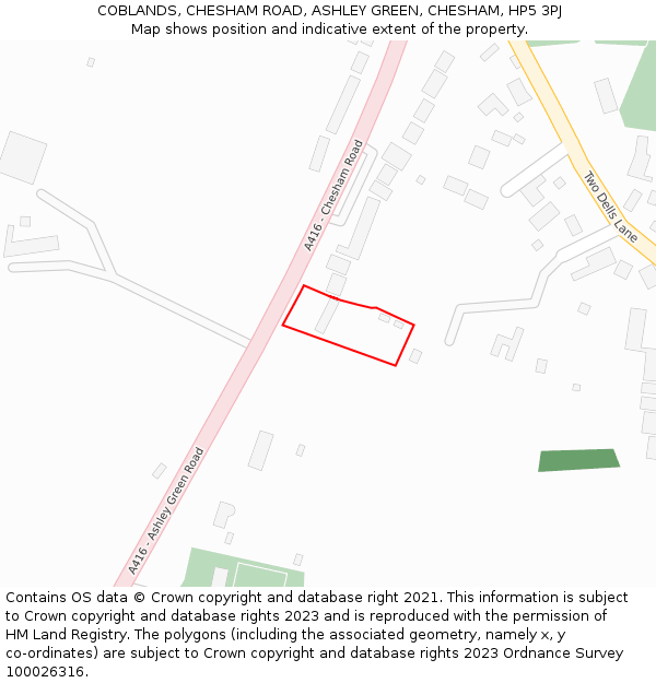 COBLANDS, CHESHAM ROAD, ASHLEY GREEN, CHESHAM, HP5 3PJ: Location map and indicative extent of plot