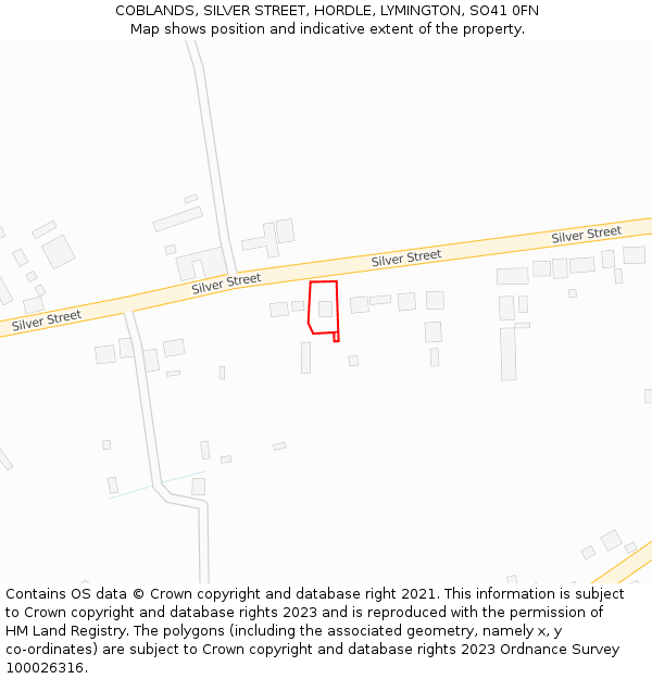 COBLANDS, SILVER STREET, HORDLE, LYMINGTON, SO41 0FN: Location map and indicative extent of plot