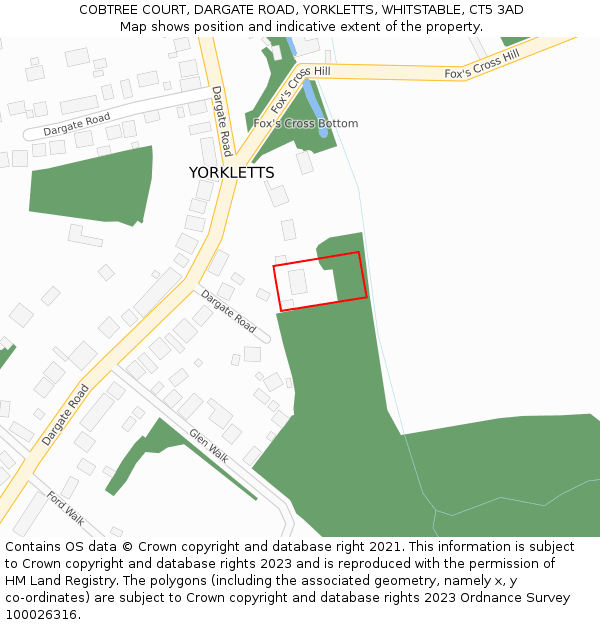 COBTREE COURT, DARGATE ROAD, YORKLETTS, WHITSTABLE, CT5 3AD: Location map and indicative extent of plot
