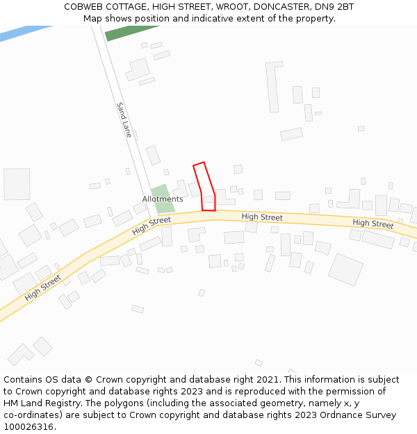 COBWEB COTTAGE, HIGH STREET, WROOT, DONCASTER, DN9 2BT: Location map and indicative extent of plot
