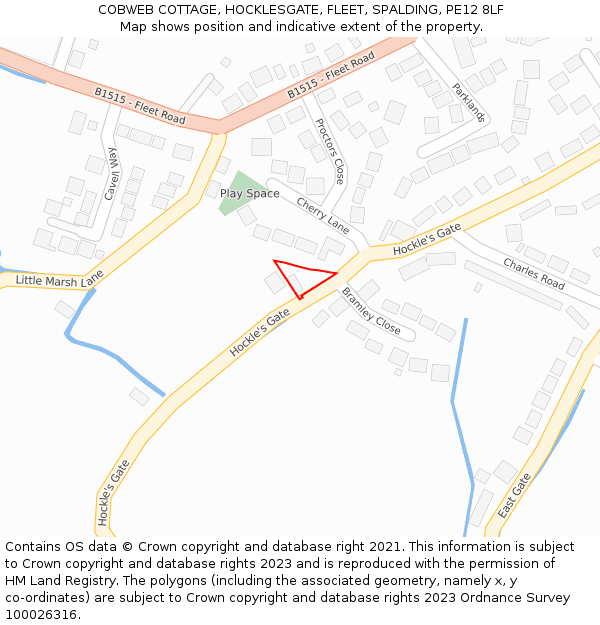 COBWEB COTTAGE, HOCKLESGATE, FLEET, SPALDING, PE12 8LF: Location map and indicative extent of plot