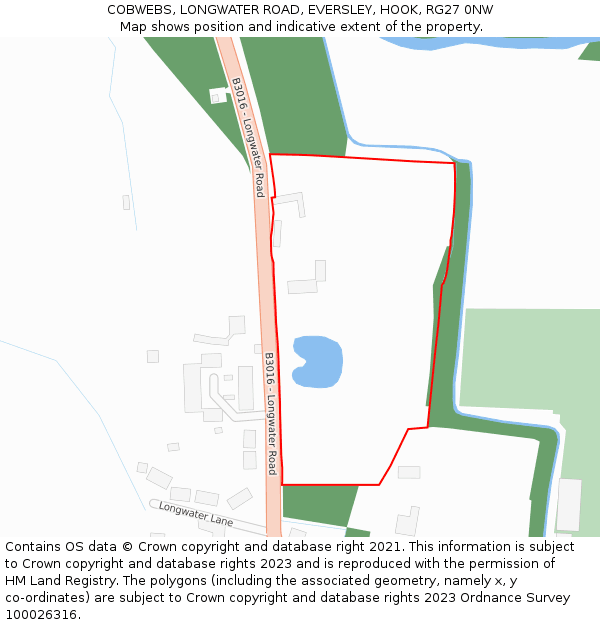 COBWEBS, LONGWATER ROAD, EVERSLEY, HOOK, RG27 0NW: Location map and indicative extent of plot