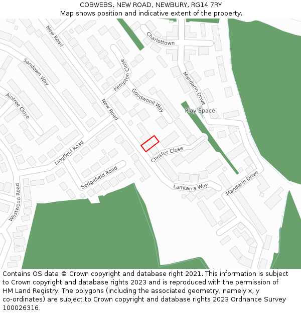 COBWEBS, NEW ROAD, NEWBURY, RG14 7RY: Location map and indicative extent of plot