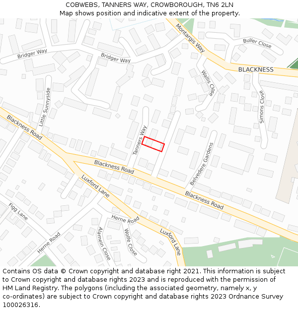 COBWEBS, TANNERS WAY, CROWBOROUGH, TN6 2LN: Location map and indicative extent of plot