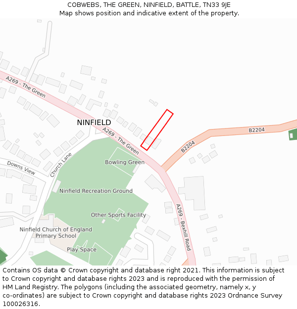 COBWEBS, THE GREEN, NINFIELD, BATTLE, TN33 9JE: Location map and indicative extent of plot
