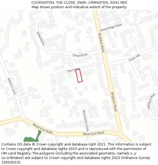 COCKINGTON, THE CLOSE, SWAY, LYMINGTON, SO41 6ED: Location map and indicative extent of plot