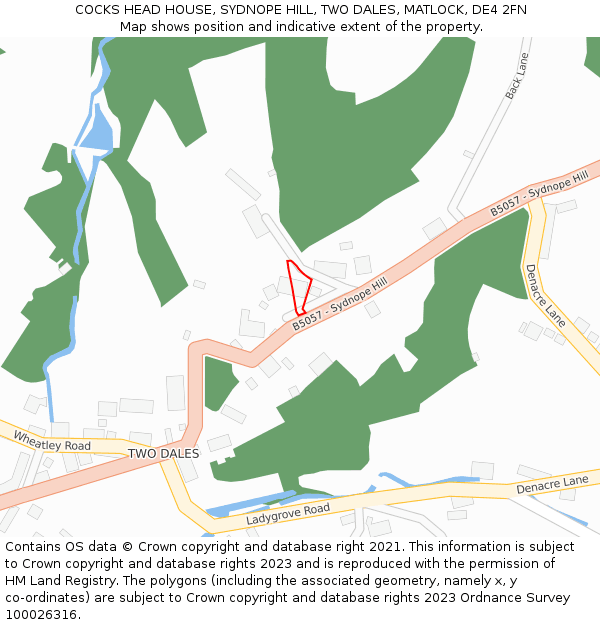 COCKS HEAD HOUSE, SYDNOPE HILL, TWO DALES, MATLOCK, DE4 2FN: Location map and indicative extent of plot