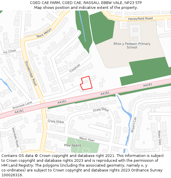 COED CAE FARM, COED CAE, RASSAU, EBBW VALE, NP23 5TP: Location map and indicative extent of plot