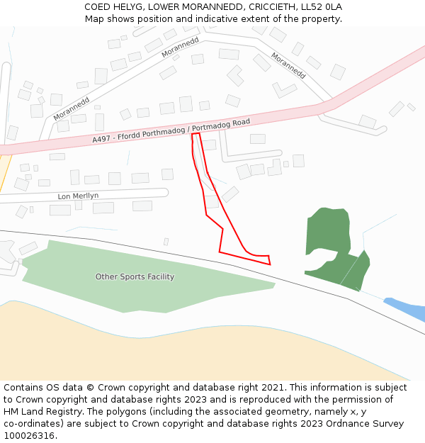 COED HELYG, LOWER MORANNEDD, CRICCIETH, LL52 0LA: Location map and indicative extent of plot