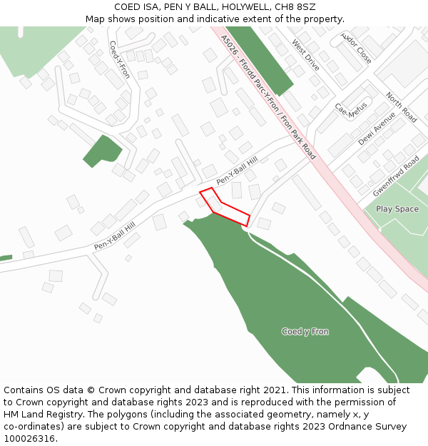 COED ISA, PEN Y BALL, HOLYWELL, CH8 8SZ: Location map and indicative extent of plot