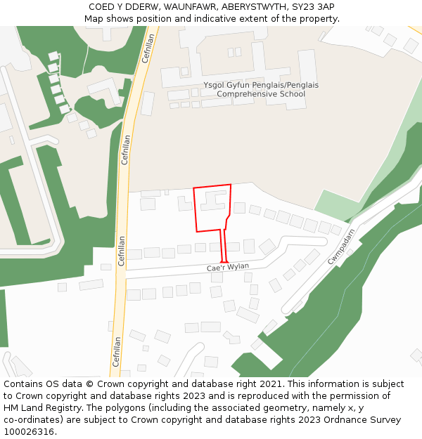 COED Y DDERW, WAUNFAWR, ABERYSTWYTH, SY23 3AP: Location map and indicative extent of plot
