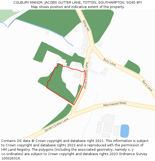 COLBURY MANOR, JACOBS GUTTER LANE, TOTTON, SOUTHAMPTON, SO40 9FY: Location map and indicative extent of plot