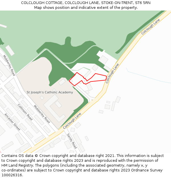 COLCLOUGH COTTAGE, COLCLOUGH LANE, STOKE-ON-TRENT, ST6 5RN: Location map and indicative extent of plot