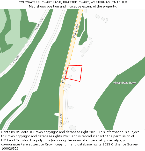 COLDWATERS, CHART LANE, BRASTED CHART, WESTERHAM, TN16 1LR: Location map and indicative extent of plot