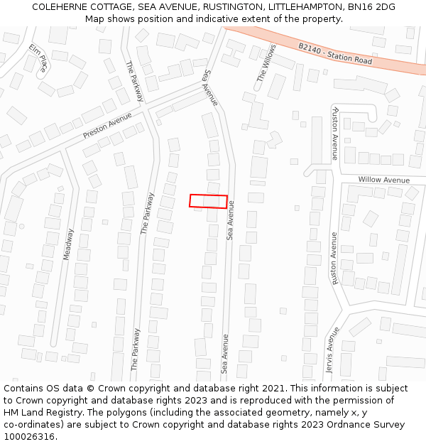 COLEHERNE COTTAGE, SEA AVENUE, RUSTINGTON, LITTLEHAMPTON, BN16 2DG: Location map and indicative extent of plot