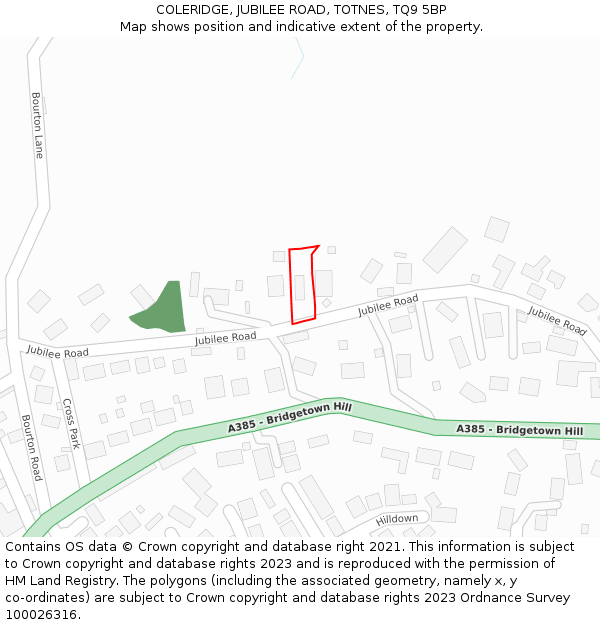 COLERIDGE, JUBILEE ROAD, TOTNES, TQ9 5BP: Location map and indicative extent of plot