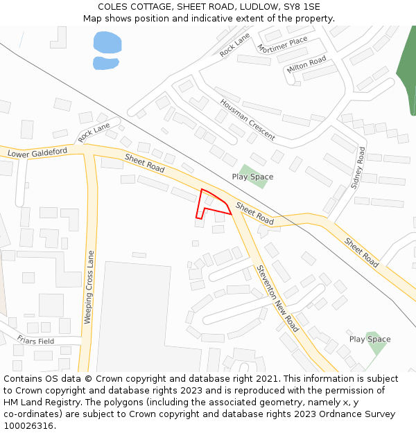 COLES COTTAGE, SHEET ROAD, LUDLOW, SY8 1SE: Location map and indicative extent of plot