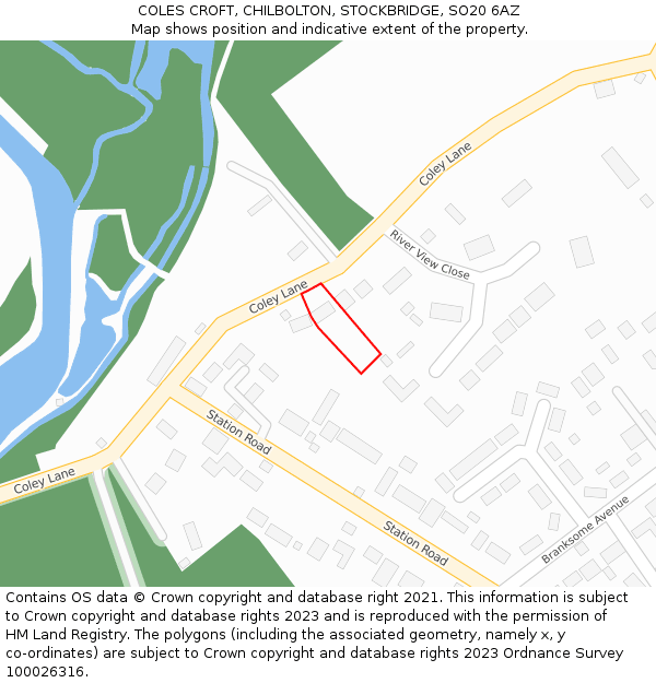 COLES CROFT, CHILBOLTON, STOCKBRIDGE, SO20 6AZ: Location map and indicative extent of plot