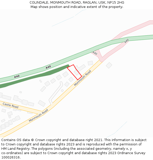 COLINDALE, MONMOUTH ROAD, RAGLAN, USK, NP15 2HG: Location map and indicative extent of plot