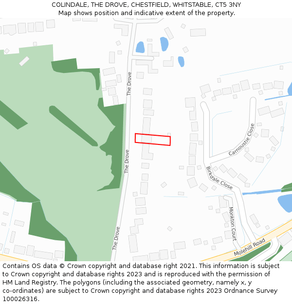 COLINDALE, THE DROVE, CHESTFIELD, WHITSTABLE, CT5 3NY: Location map and indicative extent of plot