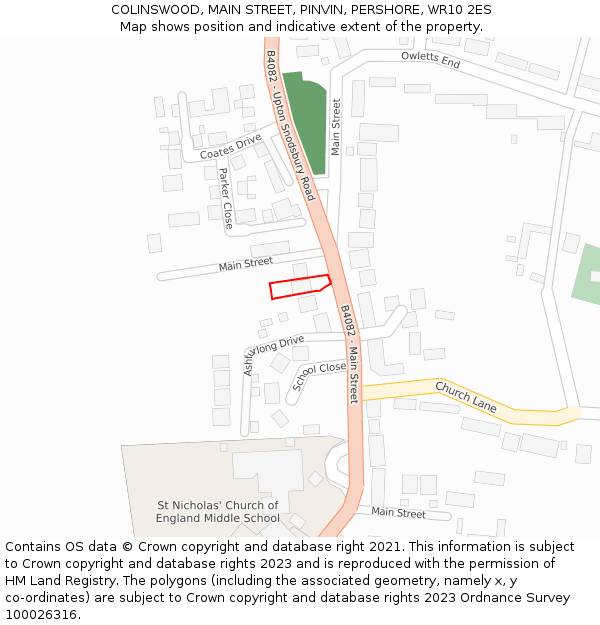 COLINSWOOD, MAIN STREET, PINVIN, PERSHORE, WR10 2ES: Location map and indicative extent of plot