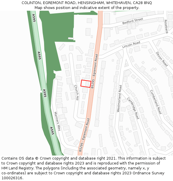 COLINTON, EGREMONT ROAD, HENSINGHAM, WHITEHAVEN, CA28 8NQ: Location map and indicative extent of plot